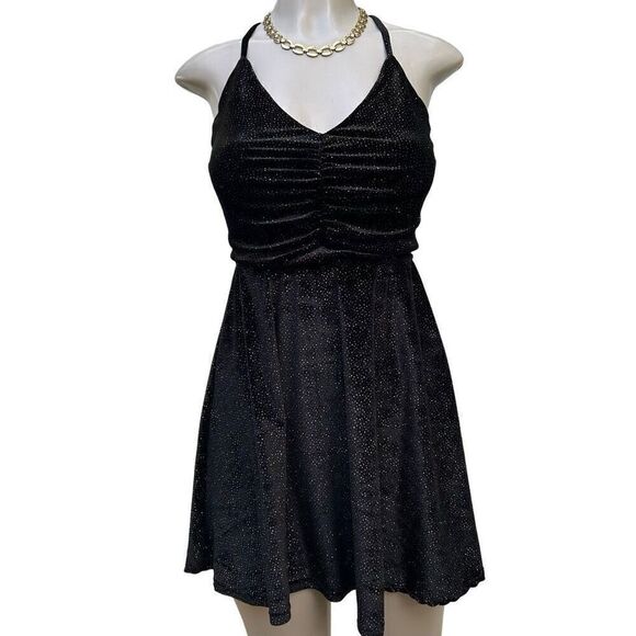 Love Squared Fit & Flare Cocktail Dress Womens Medium Black Strappy Back Sparkly - Picture 1 of 16